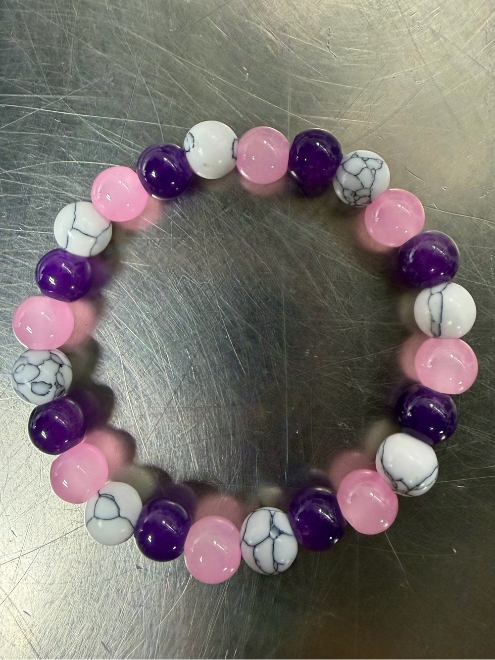 SLEEP — Amethyst, white turquoise and rose quartz Beaded Stretch Bracelet - Picture 2 of 2